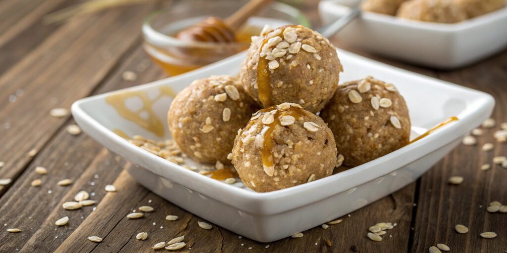 A plate of peanut butter and oatmeal balls.