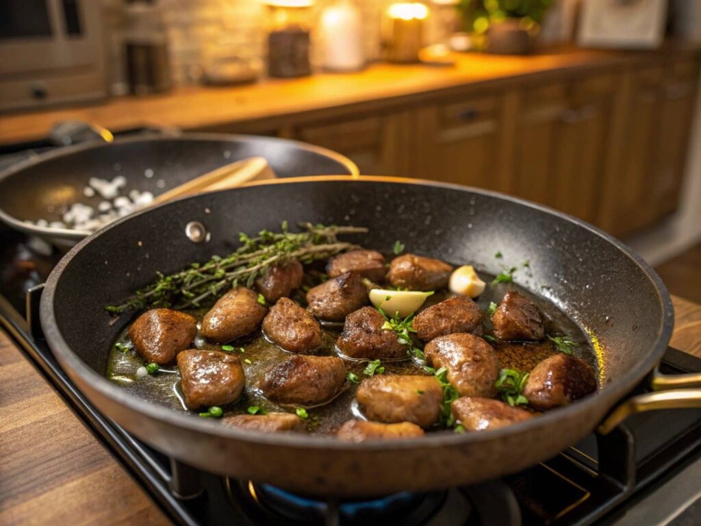 Sautéed Chicken Hearts In A Pan