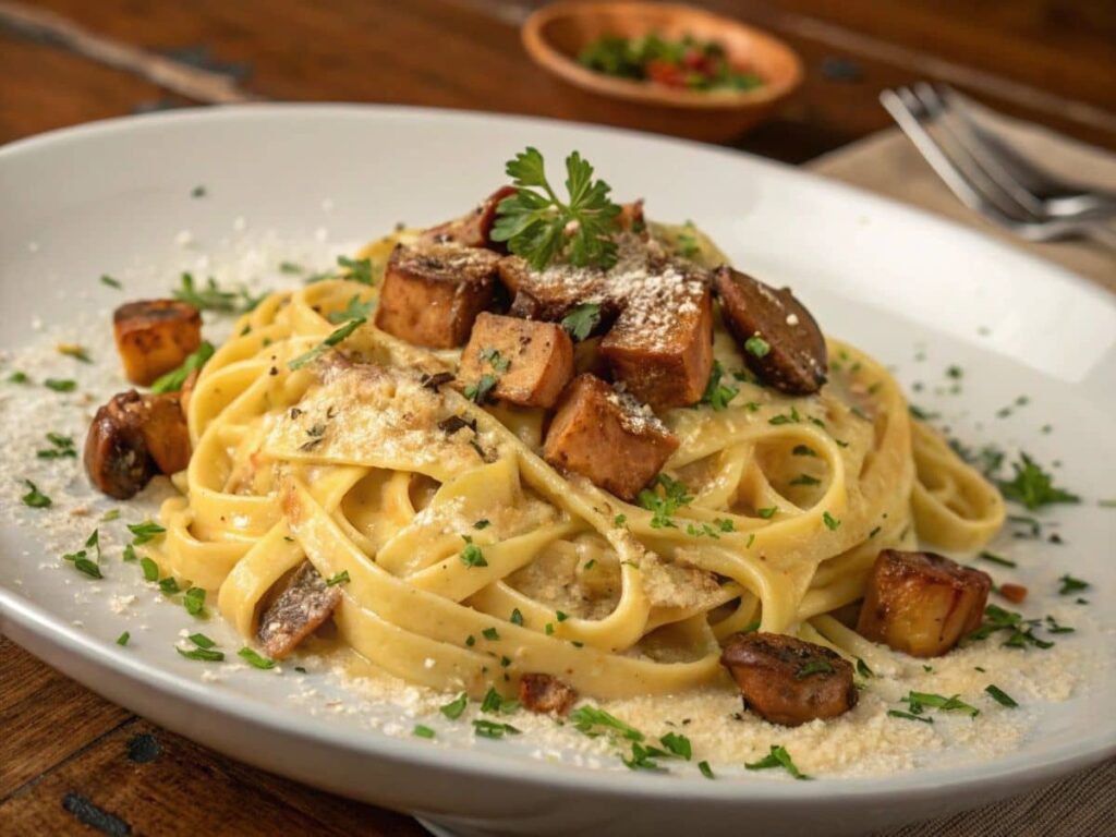 what does carbonara taste like? Vegetarian Carbonara With Mushrooms And Smoked Tofu